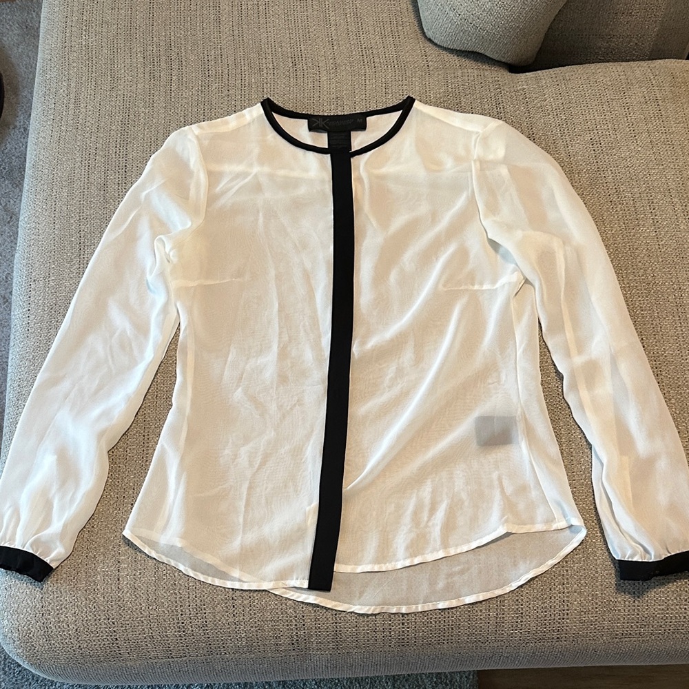 Kardashian Kollection Sheer White Blouse with Black Trim